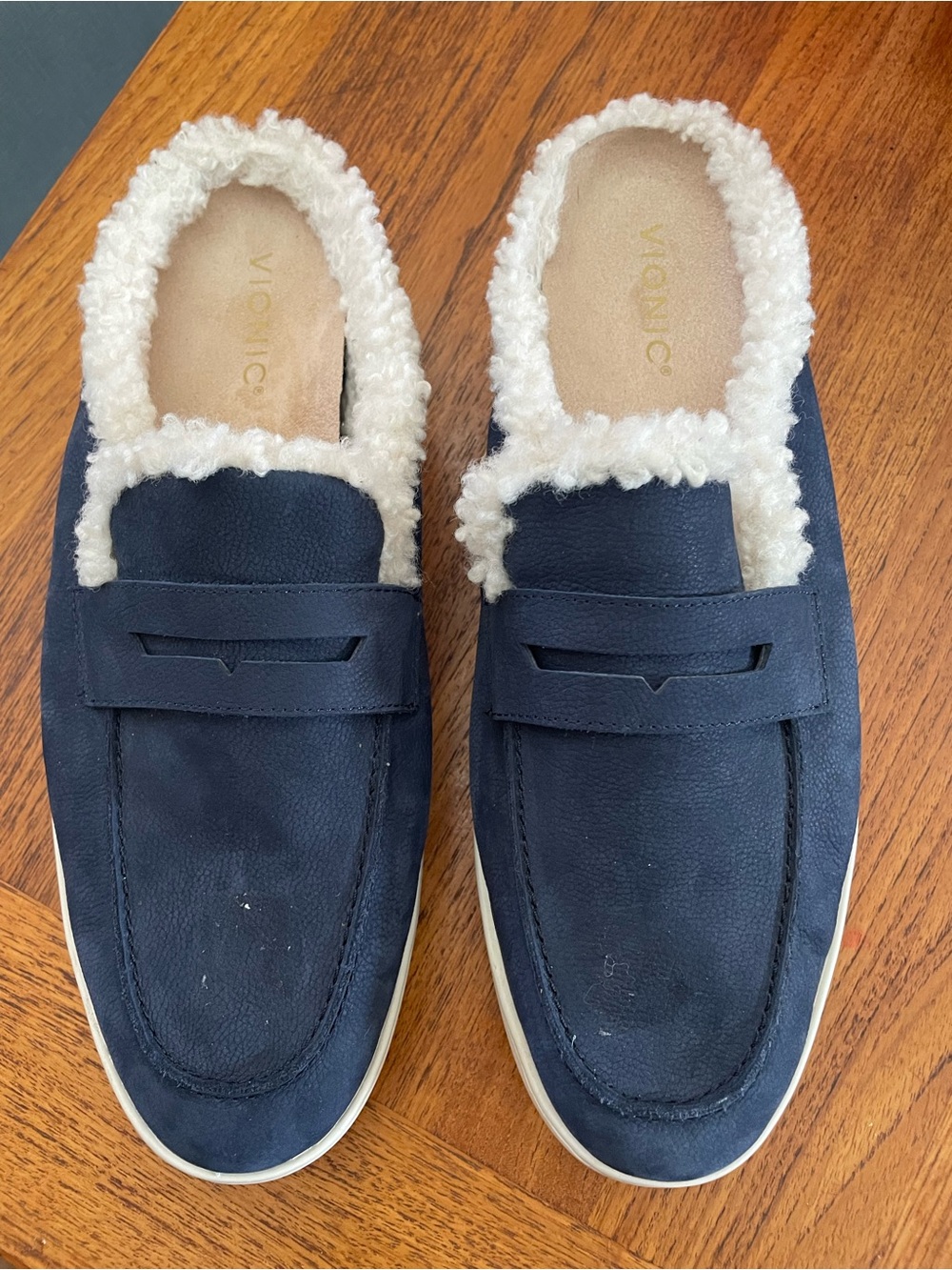 Vionic Men’s Navy Suede Shearling-Lined Slip-On Loafer SZ 12